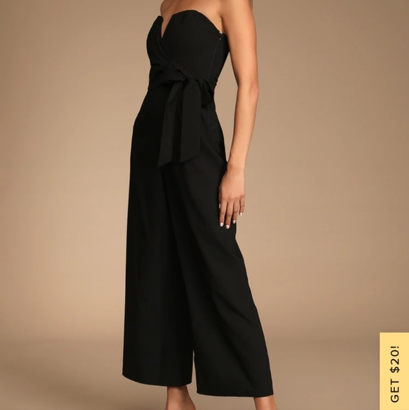 Lulu's Sunshine Bliss Black Strapless Culotte Jumpsuit - Picture 1 of 4